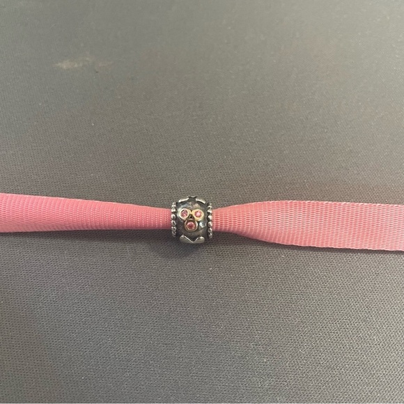 Pandora Retired Sterling Silver 14K MOM Charm Salmon Zirconia - Picture 4 of 5